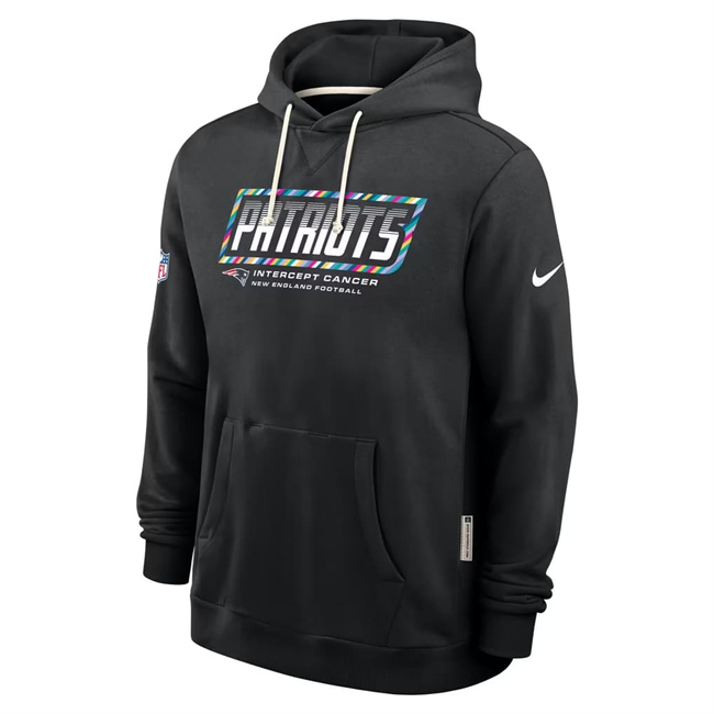 Men's New England Patriots Black 2026 Crucial Catch Sideline Standard Issue Dri-FIT Pullover Hoodie